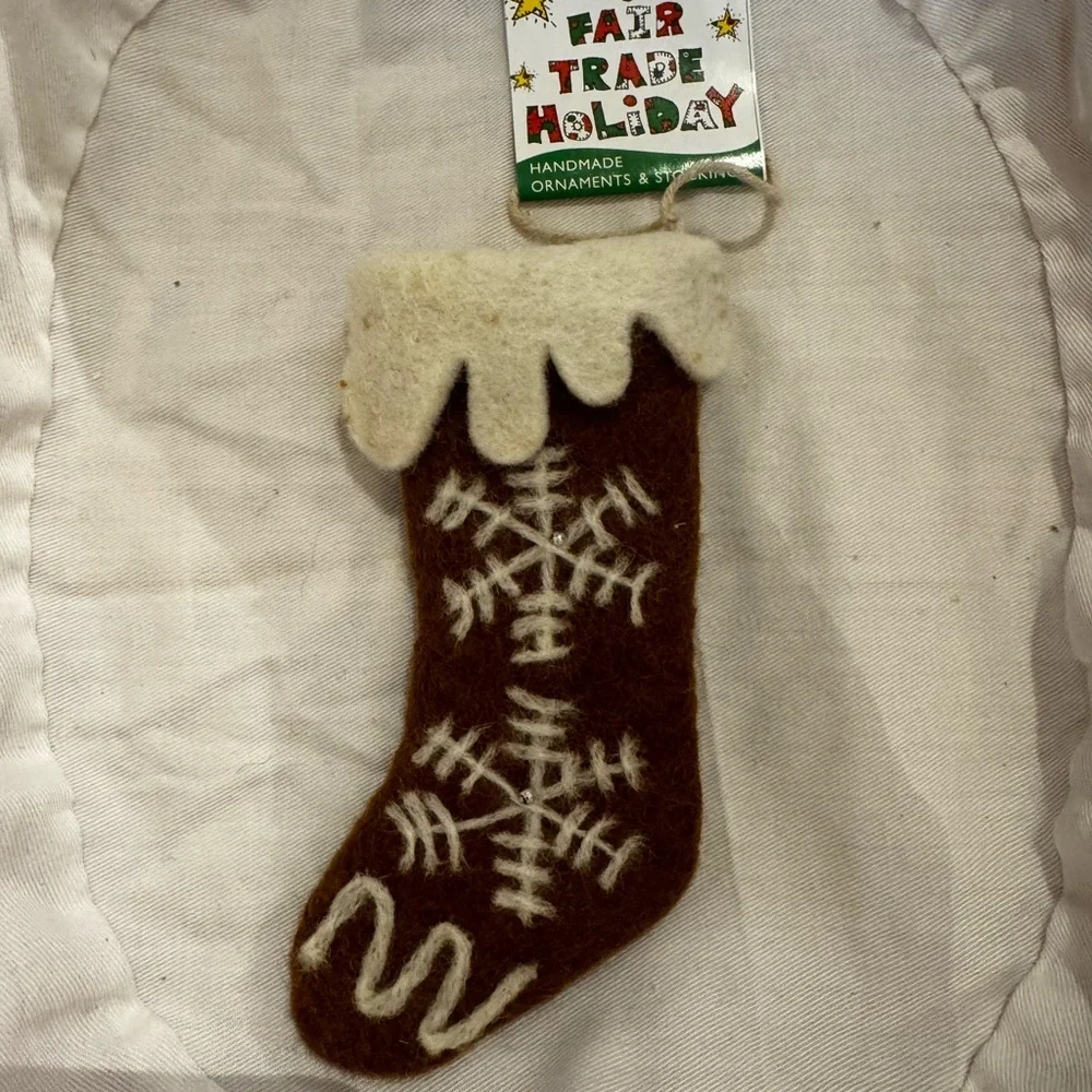 100% Wool Mini Holiday Stocking Ornament Fair Trade - NWT